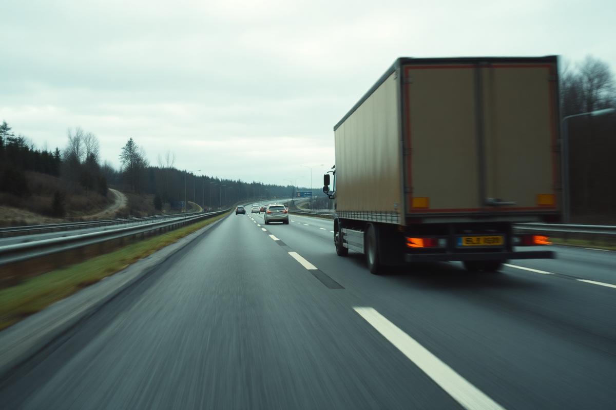 Möbelwagen auf einer deutschen Autobahn bei bedecktem Himmel